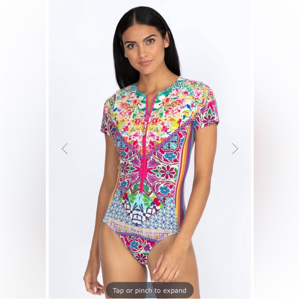 Johnny Was Multicolor Floral One Piece Surf Swimsuit